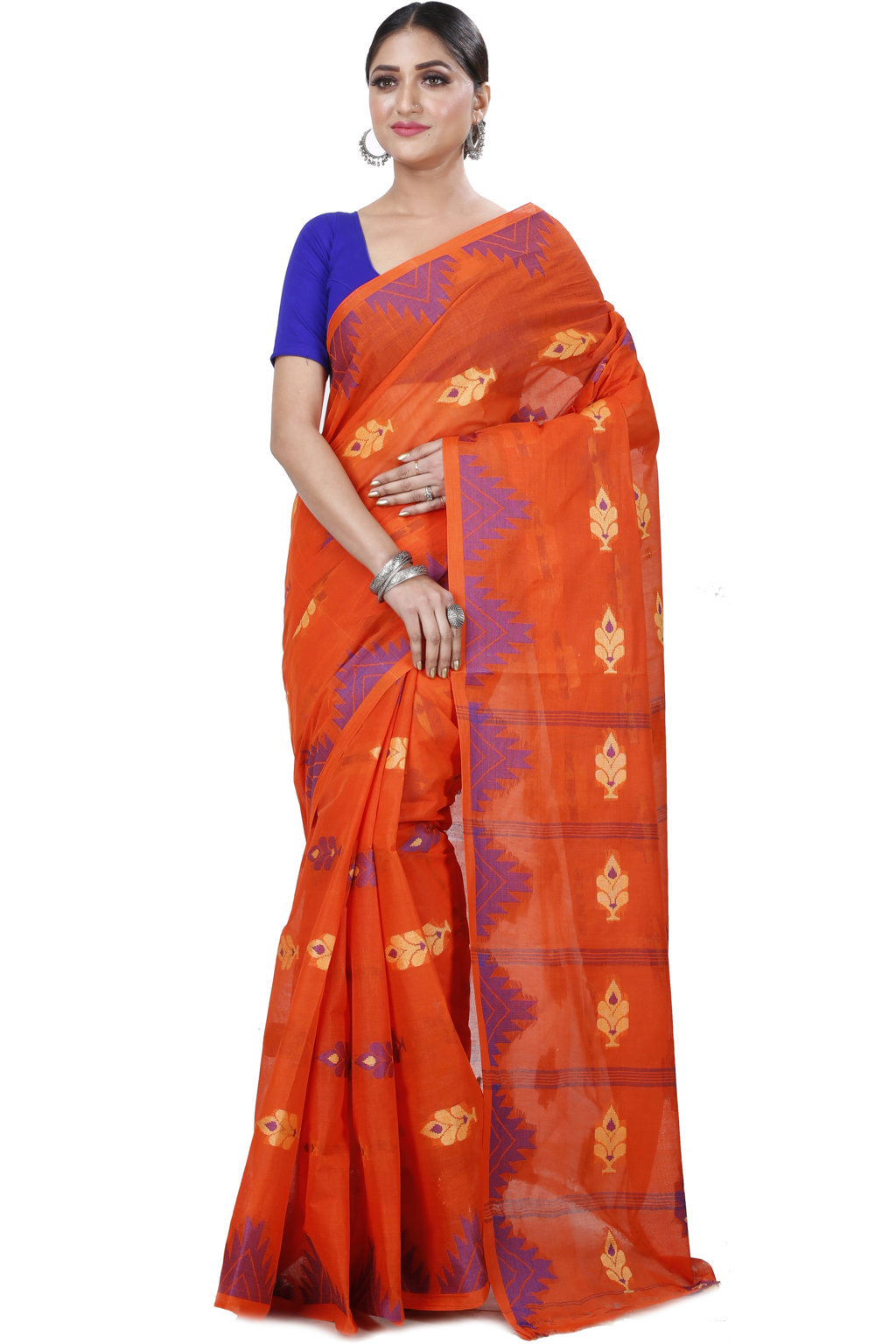 Orange Pure Cotton Sidra Tant Saree (1033)